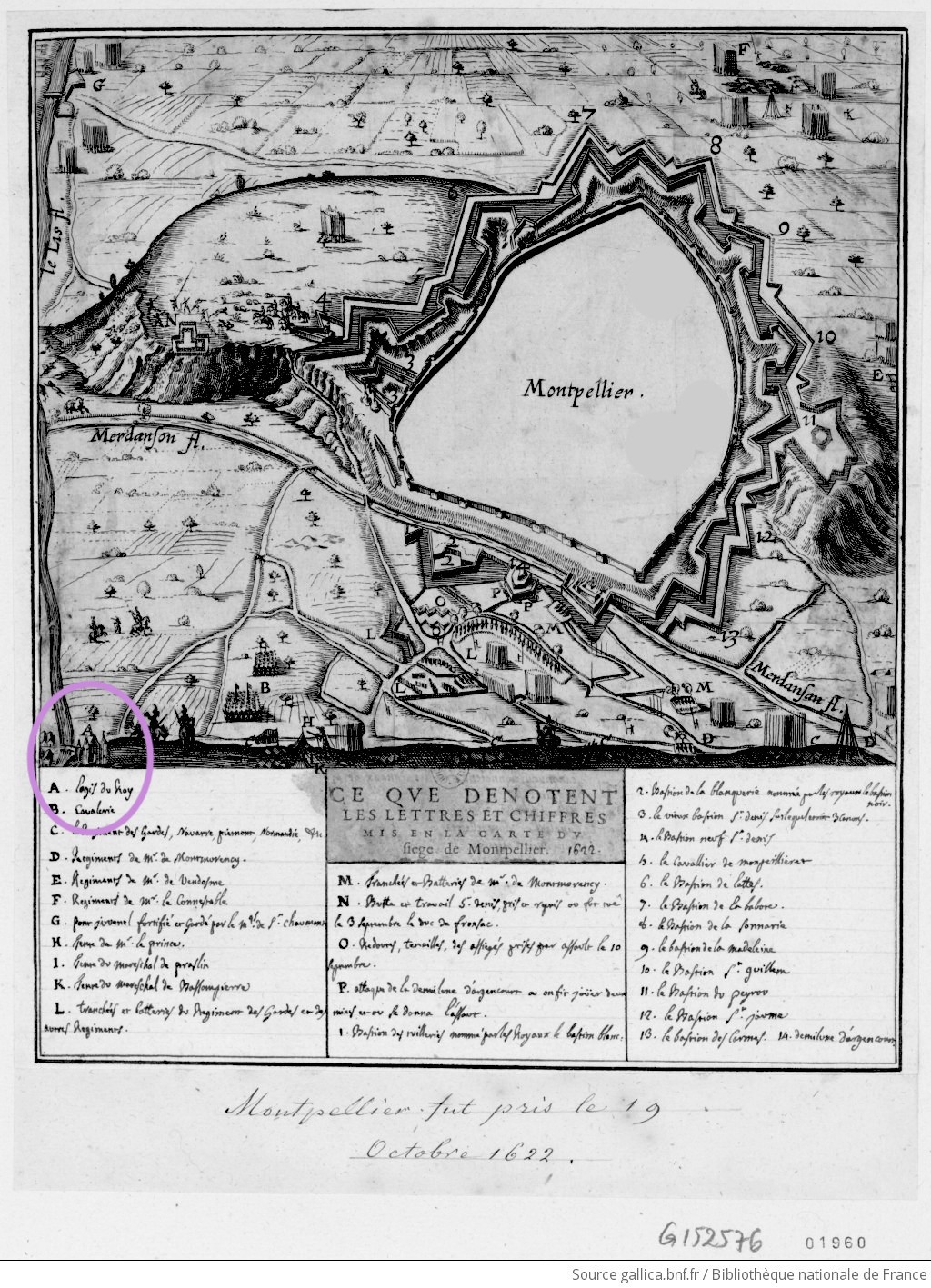 Gravure représentant le Siège de Montpellier de 1622