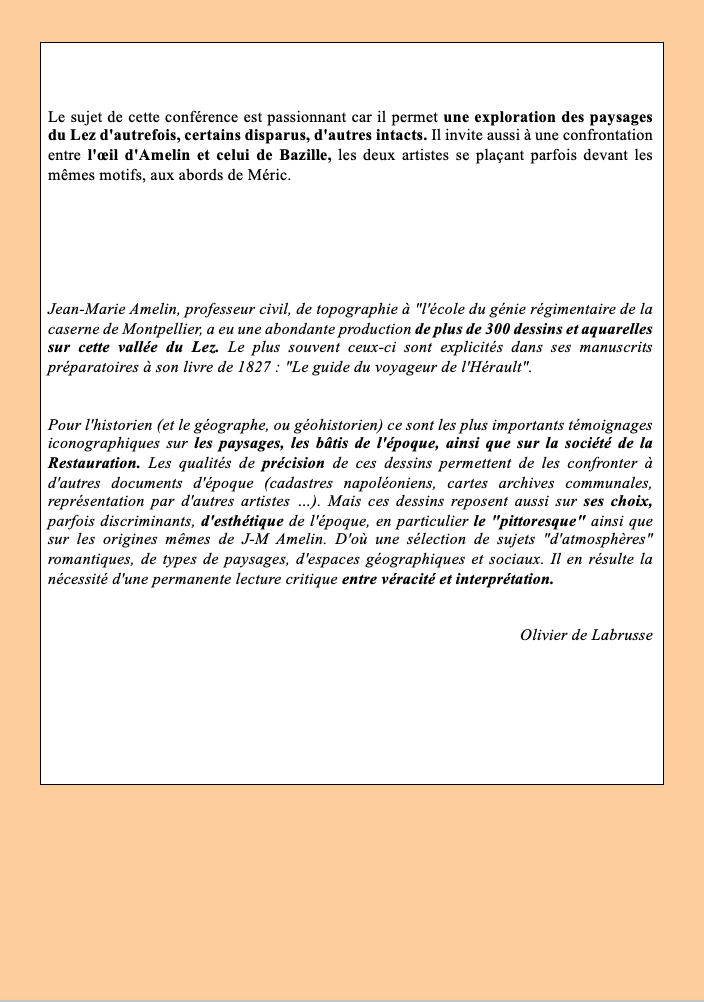 Conférence Olivier de Labrusse sur Jean-Marie Amelin et les paysages du Lez